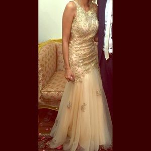 Gold long prom dress